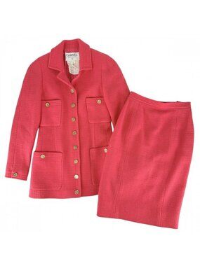 Chanel Tweed Suit Jacket Skirt Coco Button Vintage